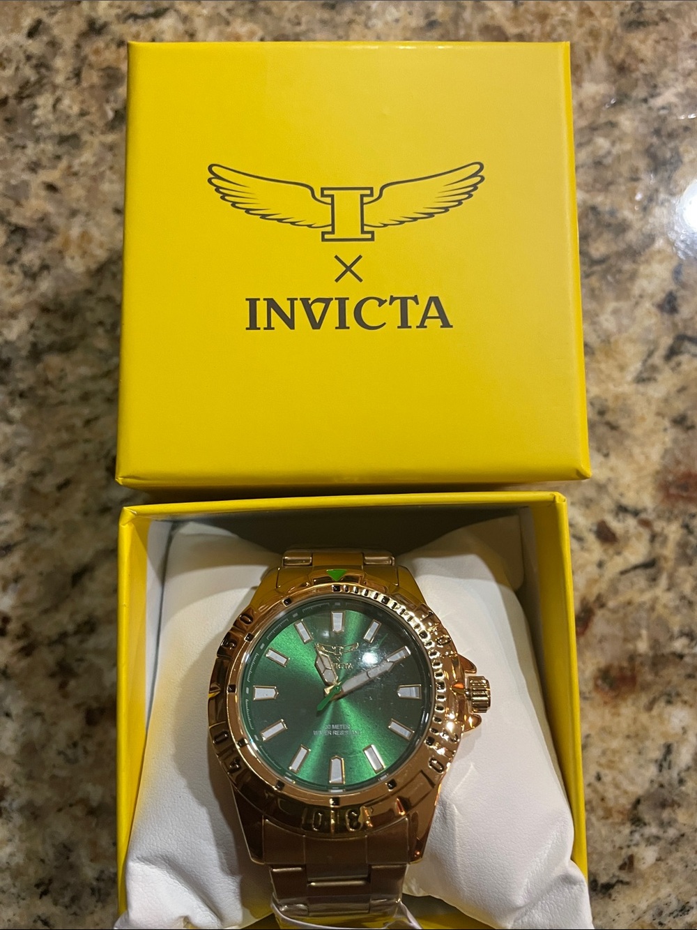 Invicta Specialty Gold Tone Watch with Green Sunburst Dial